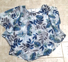 Alfred Dunner Womans 18 Blue Green White Floral Shirt Short Sleeve Double Layer - £14.37 GBP