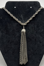 Vintage Silver Tone Multi Chain Tassel Pendent Necklace - £14.35 GBP