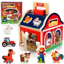 Farm Animals Toys For 1 2 3 Year Old Girls Boys, Wooden Take-Along Sorting Barn  - £32.04 GBP