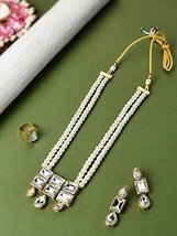 Gold Tone Multistrand Kundan Ethnic Necklace Earring Jewerly Ring Set Women - £17.85 GBP