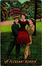 Vtg Postcard 1912 A Pleasant Burden Romance Men Holding Woman Winsch Back - £3.85 GBP