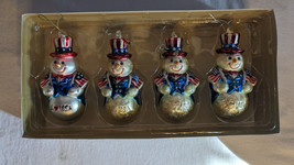 VTG Dept 56 Patriotic Set of 4 Snowman Glass Ornaments Stars &amp; Stripes Christmas - £22.58 GBP