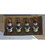 VTG Dept 56 Patriotic Set of 4 Snowman Glass Ornaments Stars &amp; Stripes C... - $29.02