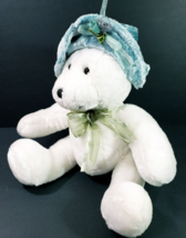 Dan Dee Collector's Choice White Teddy Bear With Blue Hat & Green Bow 11" Tall - $17.75