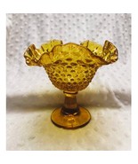 Vintage Fenton Golden Amber Hobnail Ruffled Pedestal Candy Dish (1950s) - $70.40 CAD