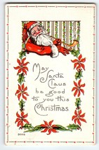 Santa Claus Christmas Postcard Saint Nick Smokes From Long Pipe Bergman ... - £16.06 GBP