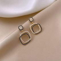 Korean Light Simple Geometric Square Dangle Earrings For Women Fashion Black Cry - £10.41 GBP