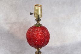 Ruby Red Globe Brass Pillar Table Lamp White Marble Base Vintage  - £67.36 GBP