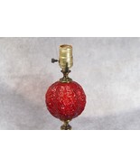 Ruby Red Globe Brass Pillar Table Lamp White Marble Base Vintage  - £67.77 GBP