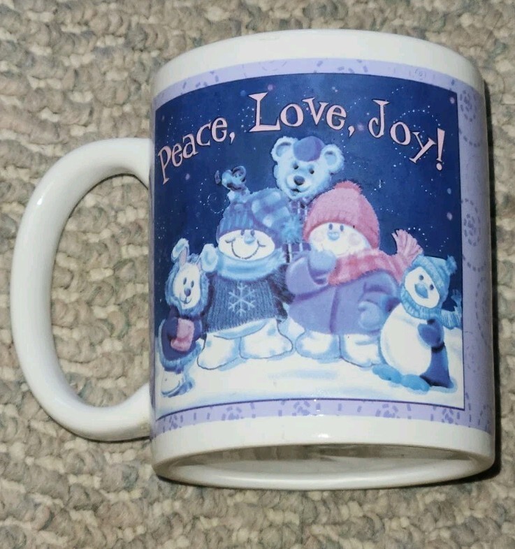 Houston Harvest Peace Love Joy Coffee Mug Cup Cute Animal Friends Winter - $9.99