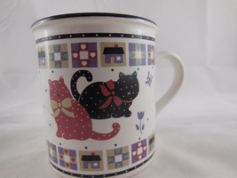 Vintage  Cat Coffee Mug Cup Colorful 2 cats , Houses, flowers Made in Ko... - £4.42 GBP