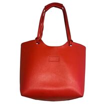 Neiman Marcus Red Vegan Leather Large Tote Bag Interior Style Suede - $22.96