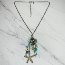 Chico&#39;s Gold Tone Faux Turquoise Beaded Studded Starfish Pendant Necklace - £14.99 GBP