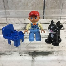 Lego Duplo Farmer Boy With Black Cat And Chair Lot Of 3 Replacement Pieces Parts - £11.13 GBP