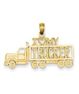 14K Yellow Gold &quot;I Love My Trucker&quot; Truck Pendant - €251,40 EUR