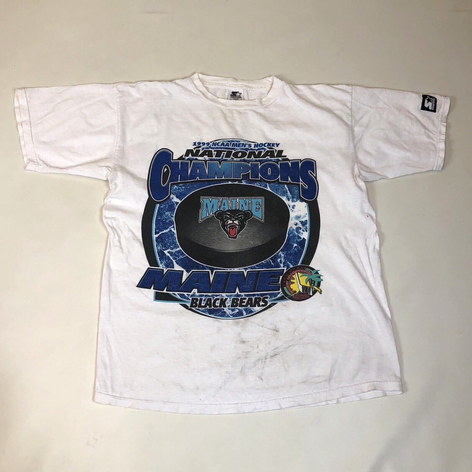 Vintage Starter 1999 University Maine Black Bears NCAA Hockey Championship Shirt - $59.39