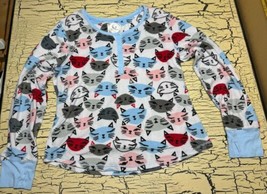 PJ Couture Retro Kitty Cats Flannel Pajama Top Shirt Size L cozy winter ... - £19.49 GBP