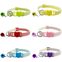 Gingham Breakaway Kitty Cat Or Puppy Dog Collar W/ Bell Colorful Adjustable NEW - £7.11 GBP