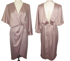 ASOS Dusty Rose Satin Asymmetric Draped Faux Wrap Front Split Midi Dress Size 12 - £31.75 GBP