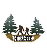 Rustic Sasquatch Bigfoot by Pine Trees Hide &amp; Seek Metal Wall Decor Plaque - $563.32 MXN