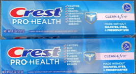 Lot of 2 Crest Pro Health Clean &amp; Free Fluoride Toothpaste 4.3 Oz No Sulfates - $13.99