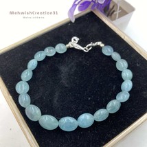 Raw Aquamarine Crystal Bracelet with Indian Mines | Blue Oval Beads | Excellent  - £87.17 GBP