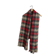 Blanket Soft Scarf Winter Christmas Plaid Fringe Hem Red Green Tan One Size - $14.36