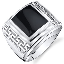 Men&#39;s Sterling Silver Onyx Greek Key Design Ring - $149.99