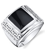 Men&#39;s Sterling Silver Onyx Greek Key Design Ring - £117.70 GBP