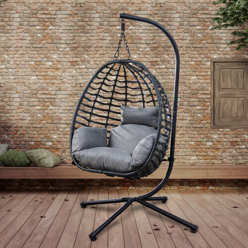 Primary image for Artisan Outdoor Wicker Swing Chair With Stand for Balcony, 37"Lx35"Dx78"H