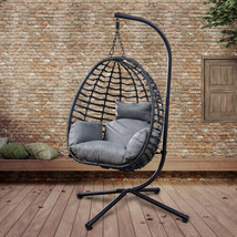 Artisan Outdoor Wicker Swing Chair With Stand for Balcony, 37&quot;Lx35&quot;Dx78&quot;H - £272.77 GBP