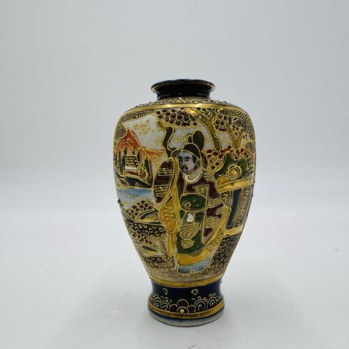 Antique Japanese Satsuma Moriage Mini VASE 5in MEIJI PERIOD KINKOZAN TSU... - $67.50