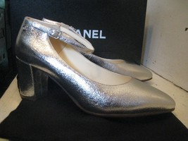 Chanel 16S G32050 Silver Mary Jane Pumps with strap black heel shoes 37.5 - £622.23 GBP