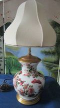 MIDCENTURY Table LAMP Transfer Roses Butterflies ON Glass Superb! 27&quot; to... - $245.97