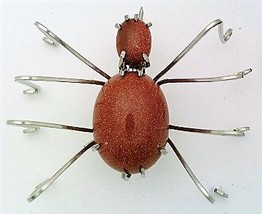 Brown Gold Stone Spider Stainless Steel Wire Wrap Brooch 15 - $26.00