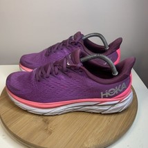 Hoka One One Clifton 8 Womens Size 9.5 B Running Shoes Pink Purple Sneakers - £31.37 GBP