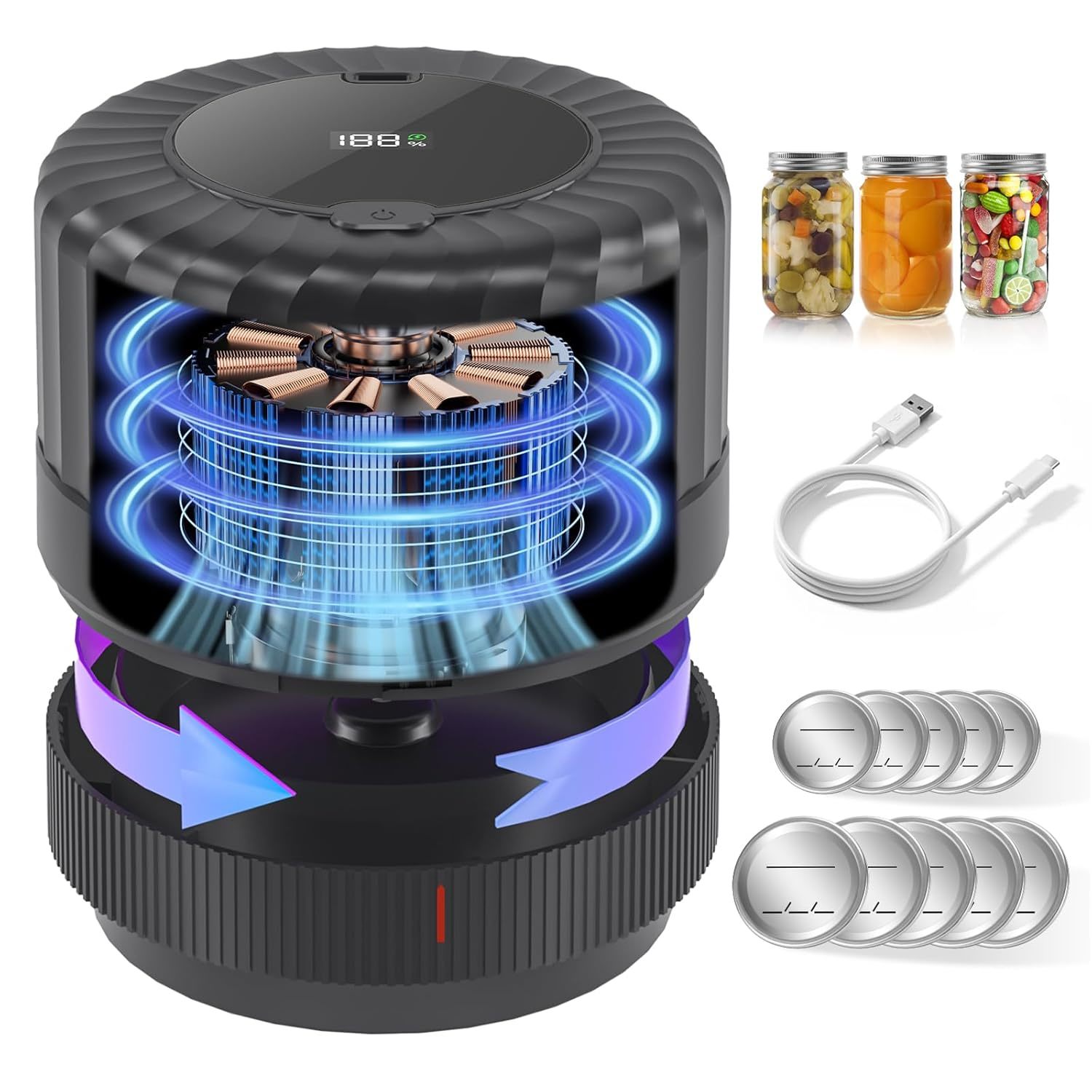 Vp06+ Mason Jar Vacuum Sealer, Electric Vacuum Sealer For Jars With Wide And Reg