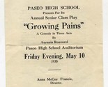 Paseo High School Senior Play 1935 Growing Pains Program Kansas City Mis... - $21.84