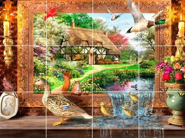 English country cottage farm animals flower garden ceramic tile mural backsplash - £46.92 GBP+