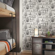 Star Wars Blueprint Black And White Peel And Stick Wallpaper From Roomma... - £39.81 GBP