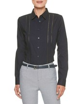 Banana Republic Womens Sz 6 Tailored Fit Lace Trim Shirt Blouse Navy 4946-4 - £26.30 GBP