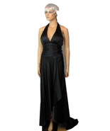 Black Satin Halter David&#39;s Bridal Evening Dress with Train - £43.20 GBP