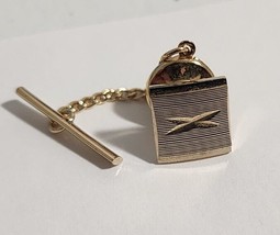 Vintage ANSON Mid Century Mad Men Gold Tone Tie Tack Tie Pin &quot;X&quot; Grooved Square - £5.96 GBP