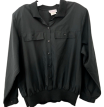 Retro 1980s Rhoda Lee Blouse Womens 18 Long Sleeve Polyester Black Shirt... - $8.86