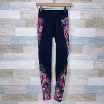 Marika Floral Mesh Activewear Leggings Black Pink Mid Rise Yoga Gym Womens XS - £7.61 GBP