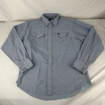 Vintage Wrangler Western Work Shirt Men&#39;s 21 X 29 Blue Chambray Pearl Snap Read* - £39.77 GBP