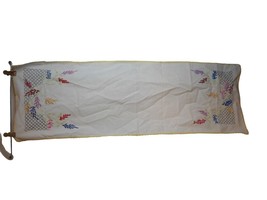 Vintage hand embroidered floral yellow Lace Dresser scarf runner Granny ... - $237.89 MXN