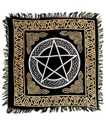 Pentagram Silver and Gold on Black 18&quot;x18&quot; Fringed Altar Cloth! - $162.93 MXN