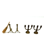 Vintage Dollhouse Miniature Brass Candelabra Candle Holders &amp; Fireplace ... - €21,54 EUR