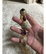 Vintage Jeweled  Cabochon JUDITH LEIBER women&#39;s Double Chain Stretch Gol... - $332.66 CAD